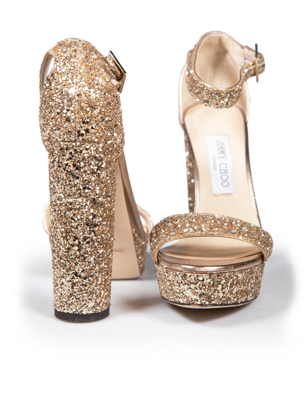 Jimmy Choo Gold Glitter Heels Size IT 38.5 In Good Condition For Sale In London, GB