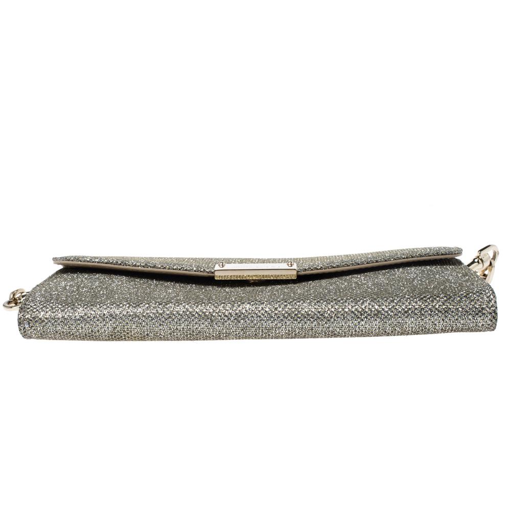 Jimmy Choo Gold Glitter Lame Fabric Riane Chain Clutch 5