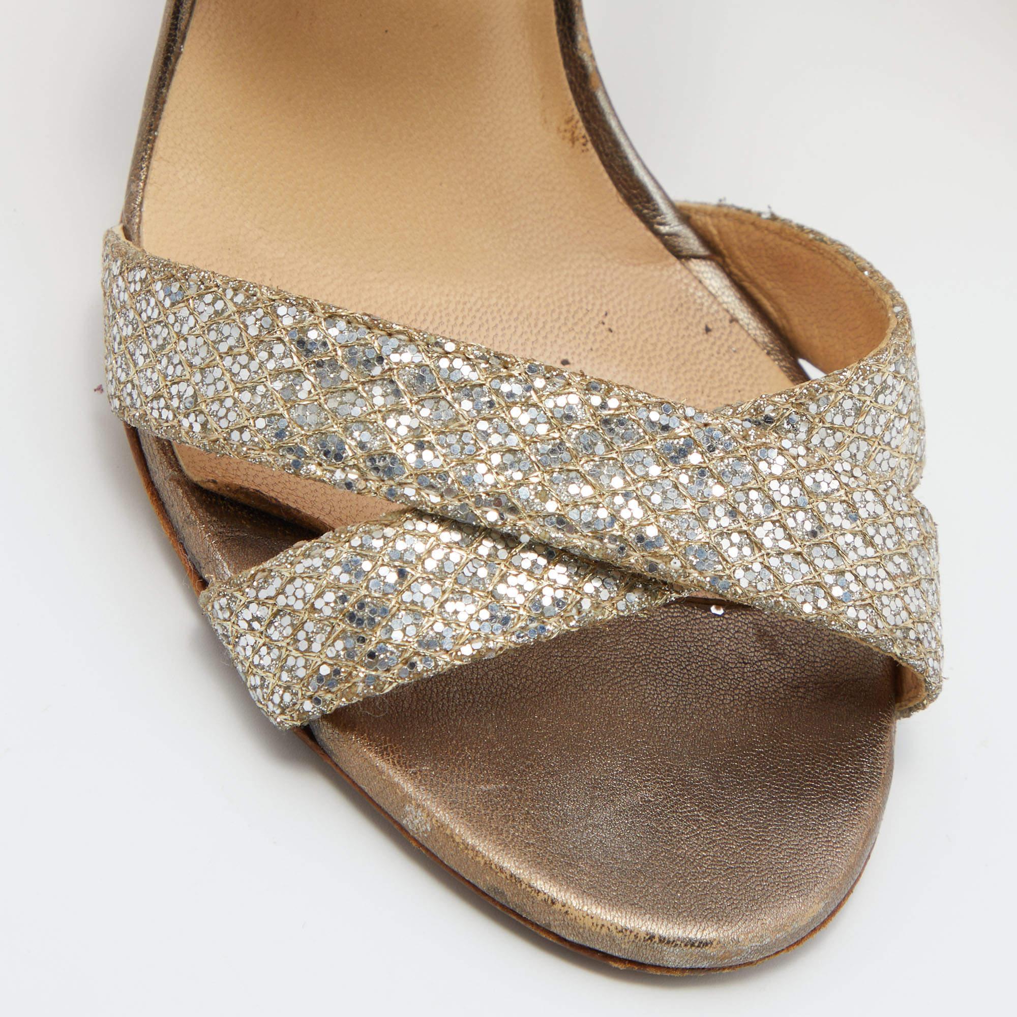 Jimmy Choo Gold Glitter Louise Strappy Sandals Size 38 For Sale 2