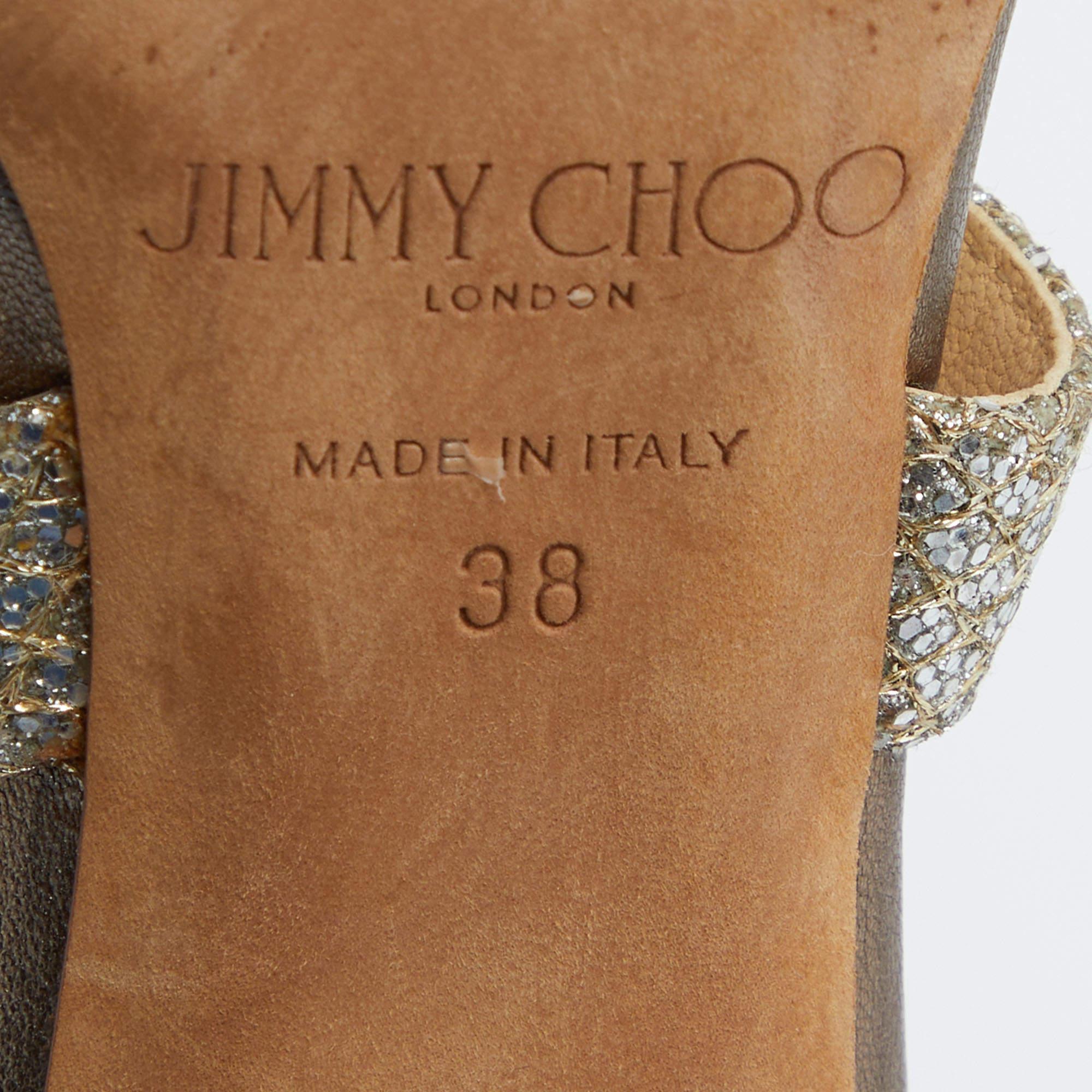 Jimmy Choo Gold Glitter Louise Strappy Sandals Size 38 For Sale 3