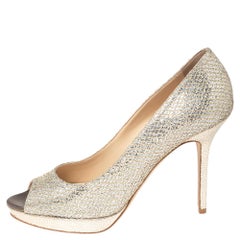 Jimmy Choo Gold Glitter Luna Peep Toe Platform Pumps Size 39