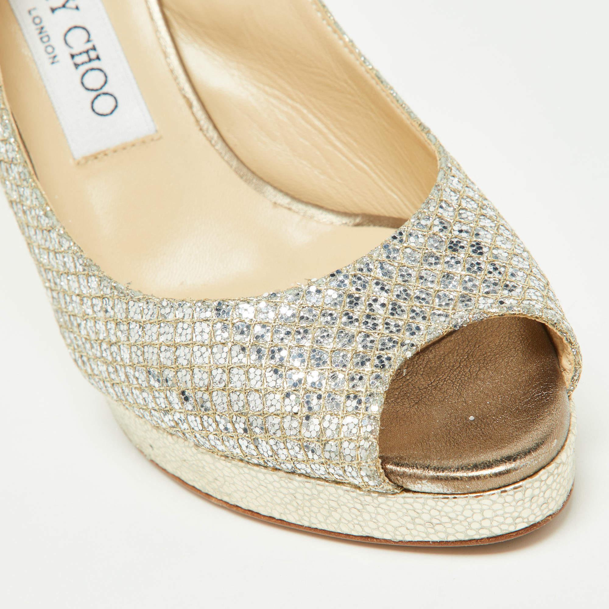 Jimmy Choo - Sandales Nova à bout ouvert avec paillettes dorées et tissu lurex, taille 37,5 en vente 2