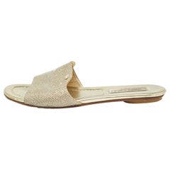 Jimmy Choo Gold Glitter Nanda Flat Slides Size 38.5
