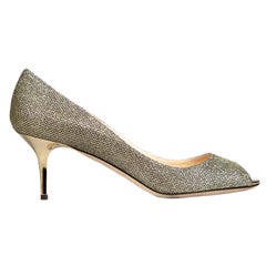 Jimmy Choo Gold Glitter Peep Toe Heels Size IT 39