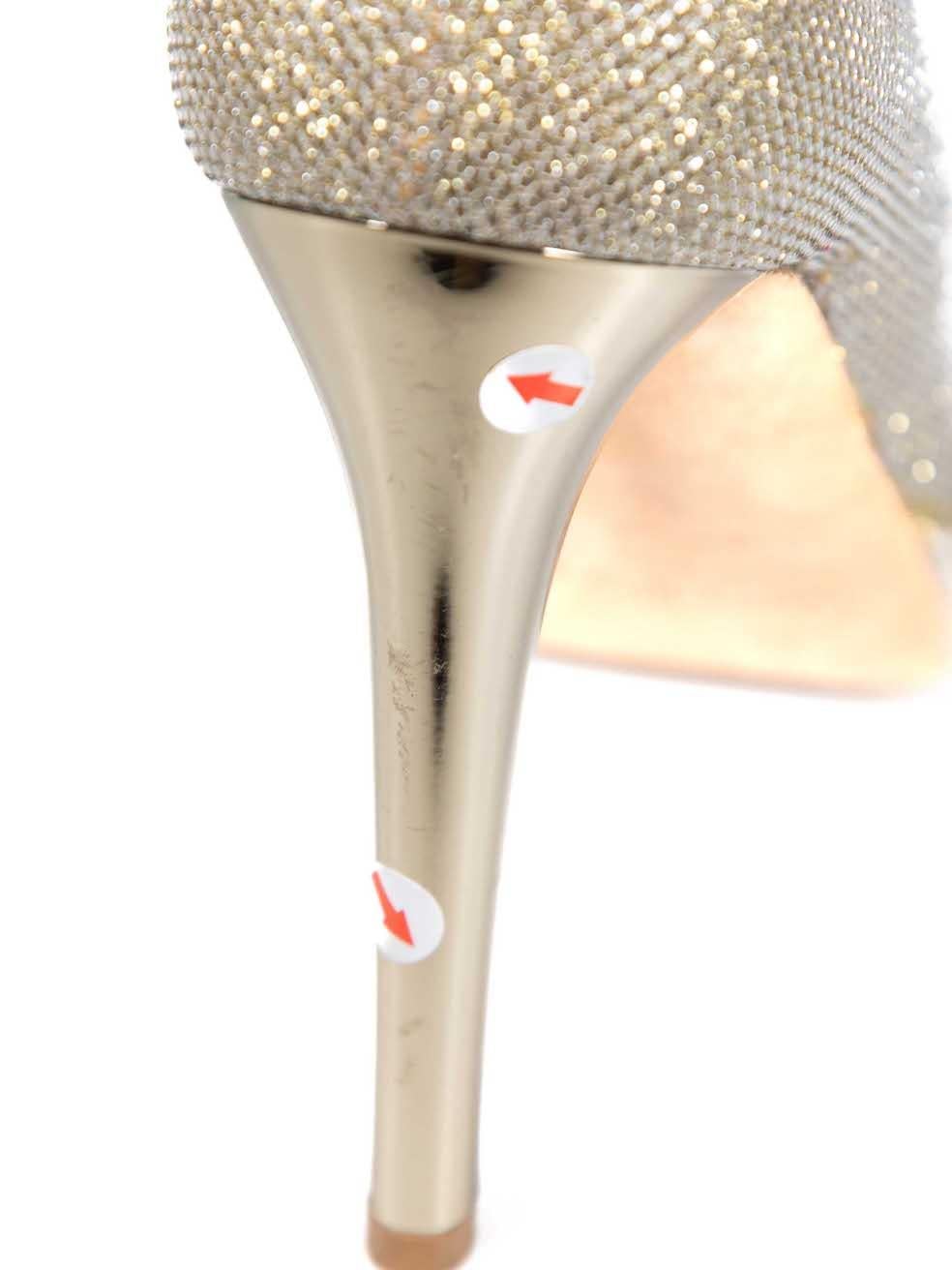 Jimmy Choo Gold Glitter Platform Peep Toe Heels Size IT 38 For Sale 1