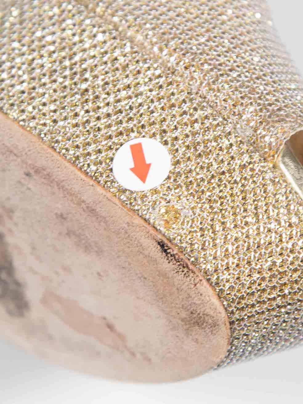 Jimmy Choo Gold Glitter Platform Peep Toe Heels Size IT 38 For Sale 4