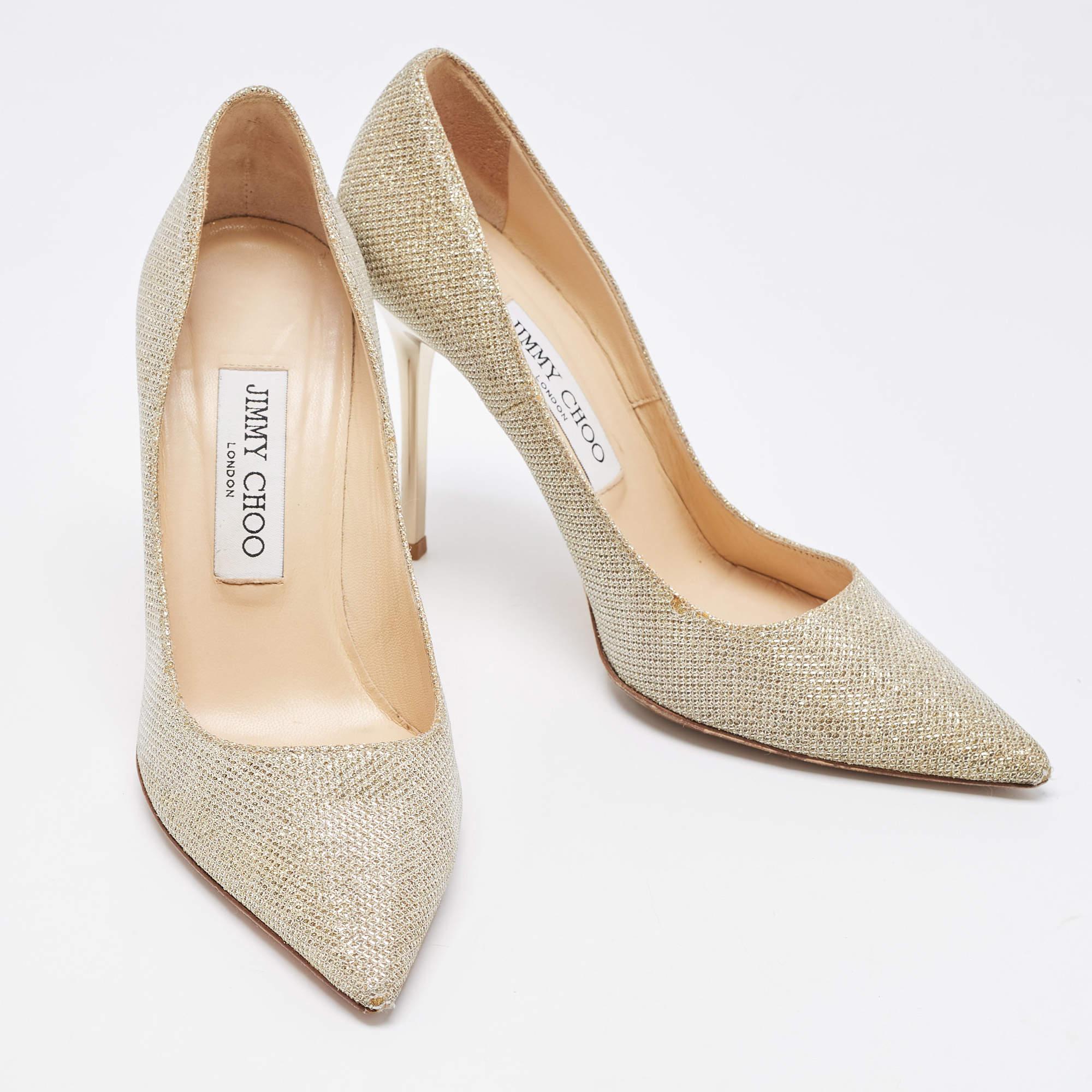 Jimmy Choo Gold Glitter Romy Pointed Toe Pumps Size 36 For Sale 1