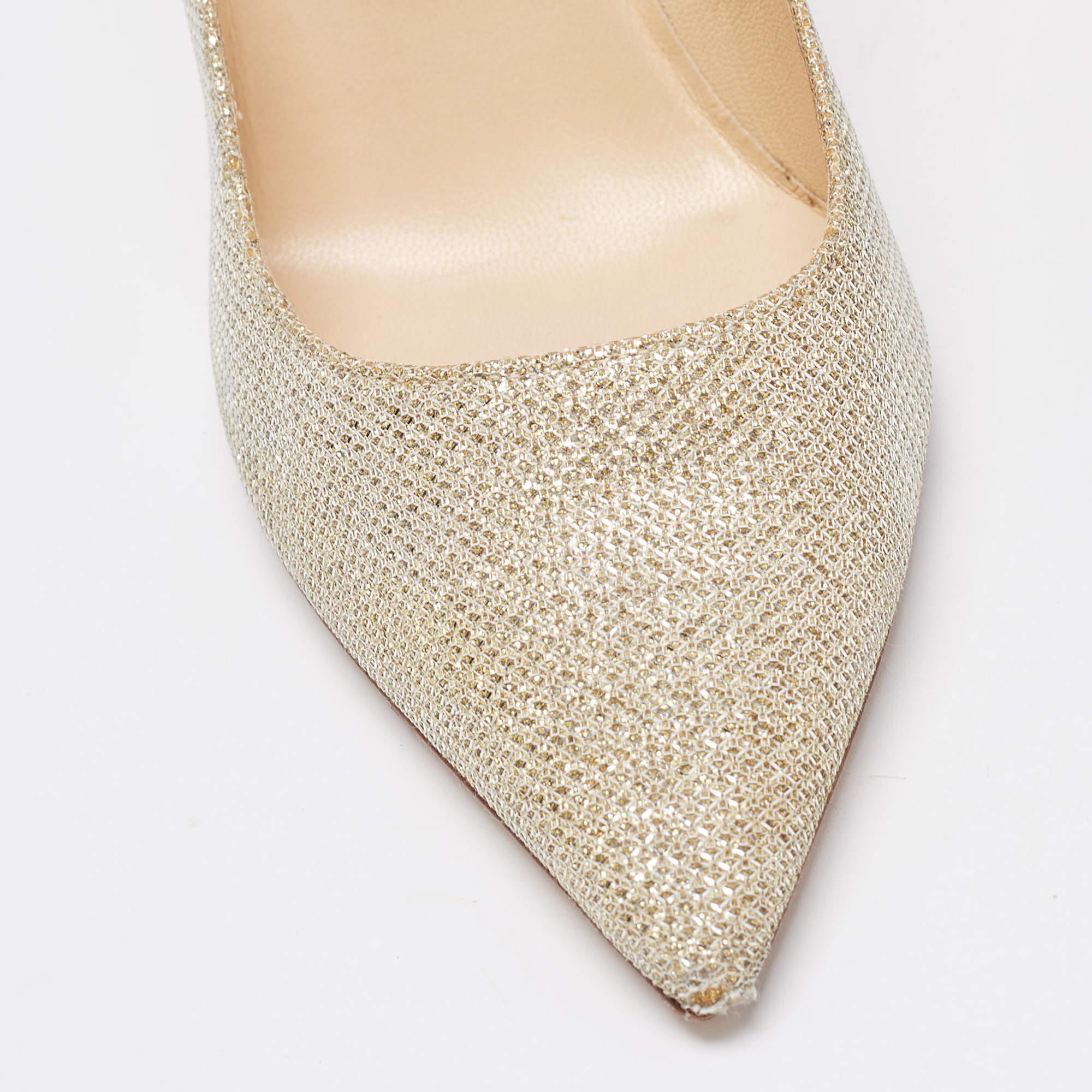 Jimmy Choo Gold Glitter Romy Pointed Toe Pumps Size 36 For Sale 3