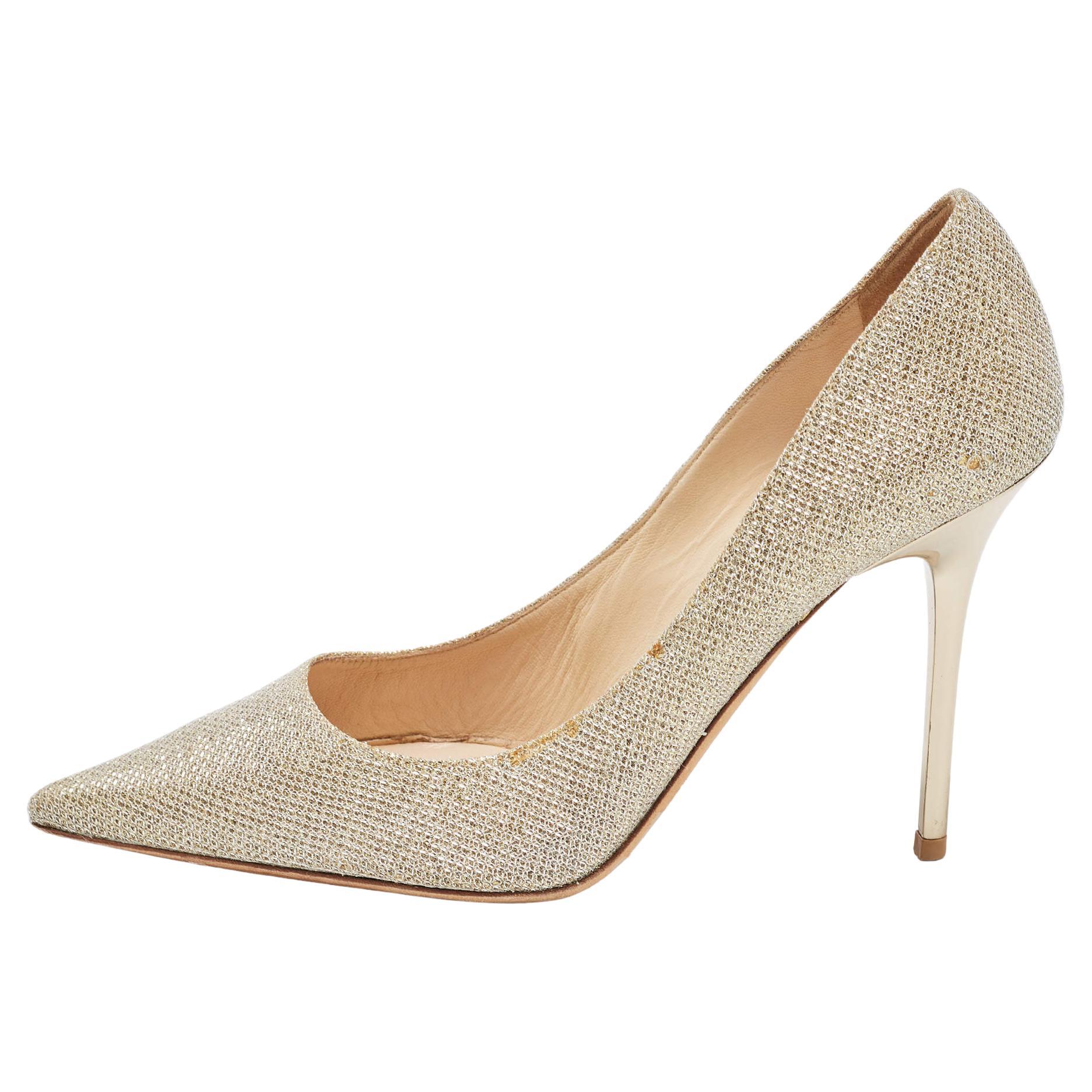 Jimmy Choo Gold Glitter Romy Pointed Toe Pumps Size 36 For Sale