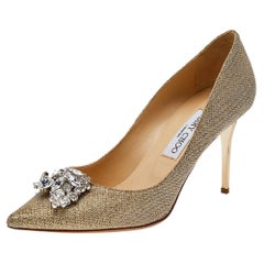 Jimmy Choo Gold Lame Fabric And Glitter Crystal Embellished Pumps Size 39