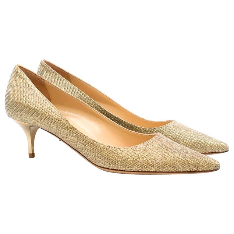 Jimmy Choo Gold Lame Kitten Heel Pumps 40 at 1stDibs