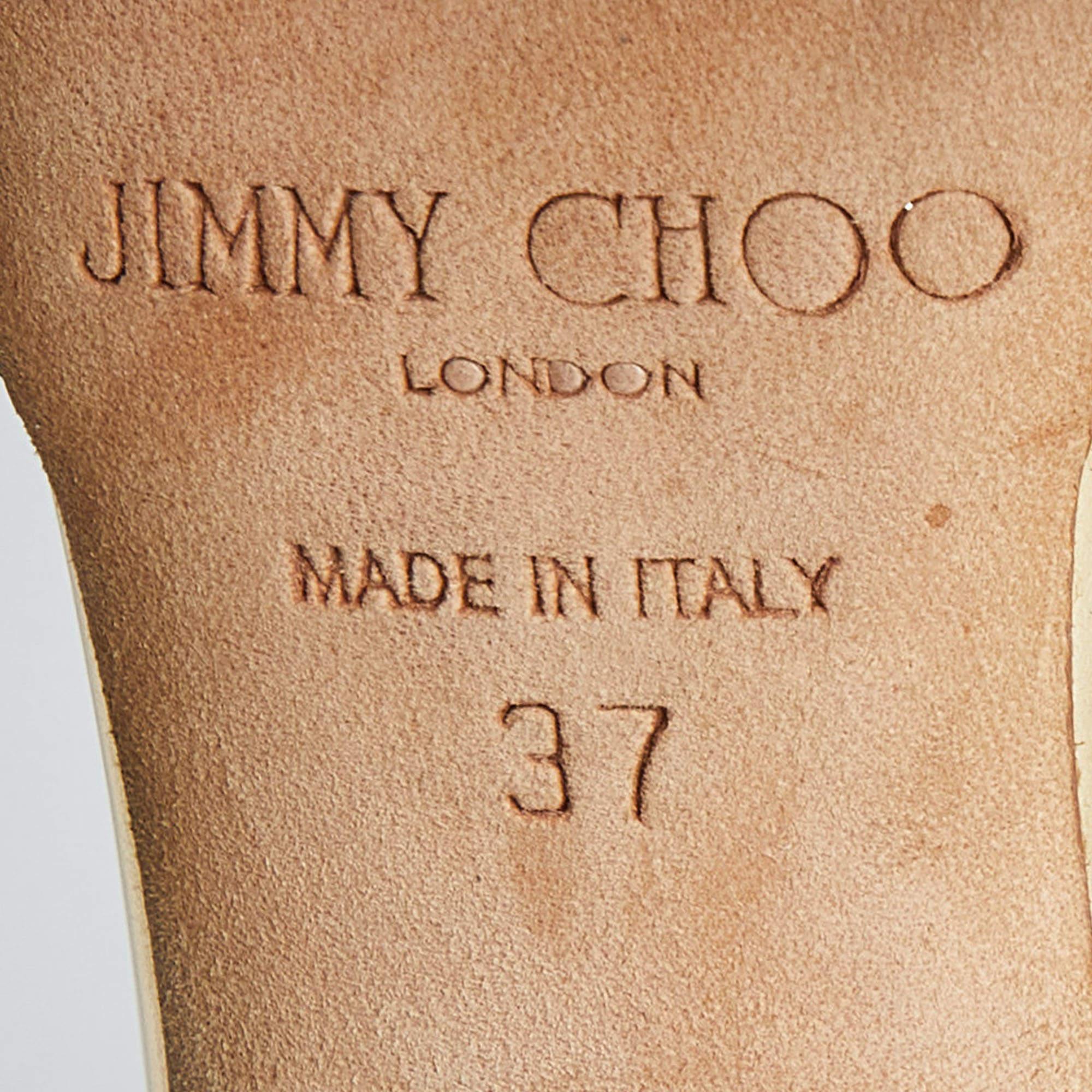 Jimmy Choo Gold Laminated Leather and Glitter Zip Sandals Size 37 4