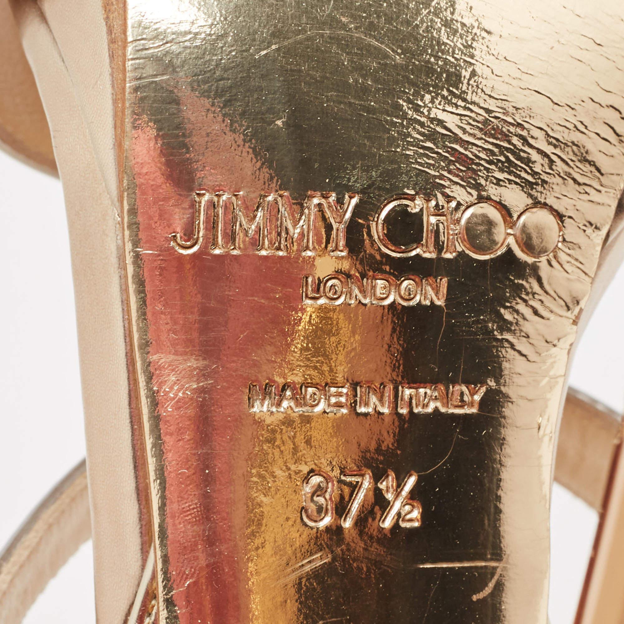 Jimmy Choo - Sandali con cinturino alla caviglia in pelle dorata misura 37.5 in vendita 3