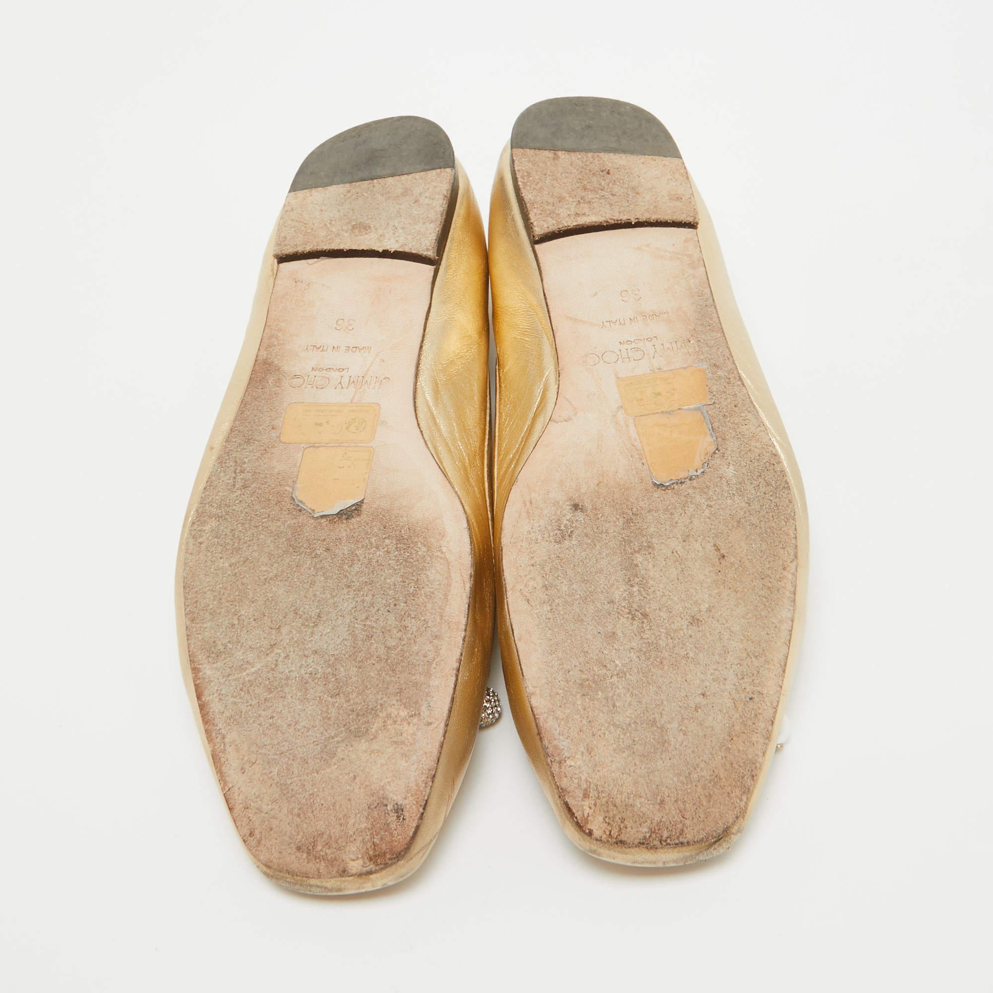 Jimmy Choo Gold Leather Ballet Flats Size 36 For Sale 2
