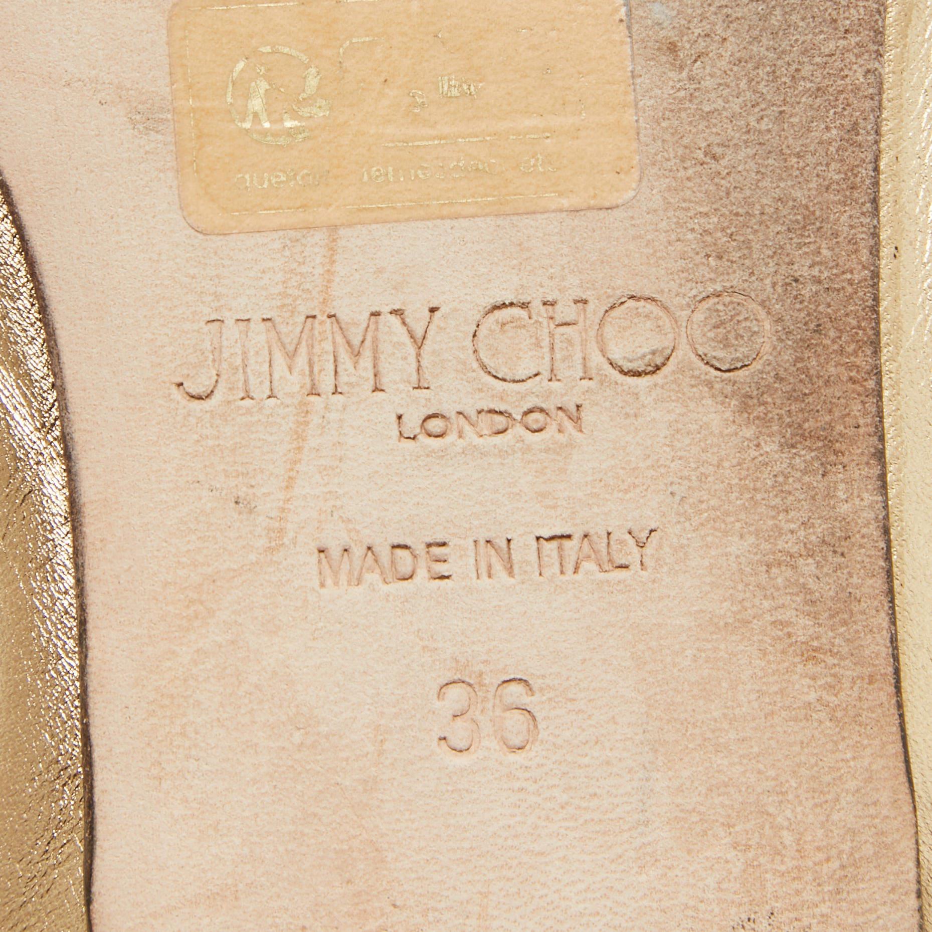 Jimmy Choo Gold Leather Ballet Flats Size 36 For Sale 3
