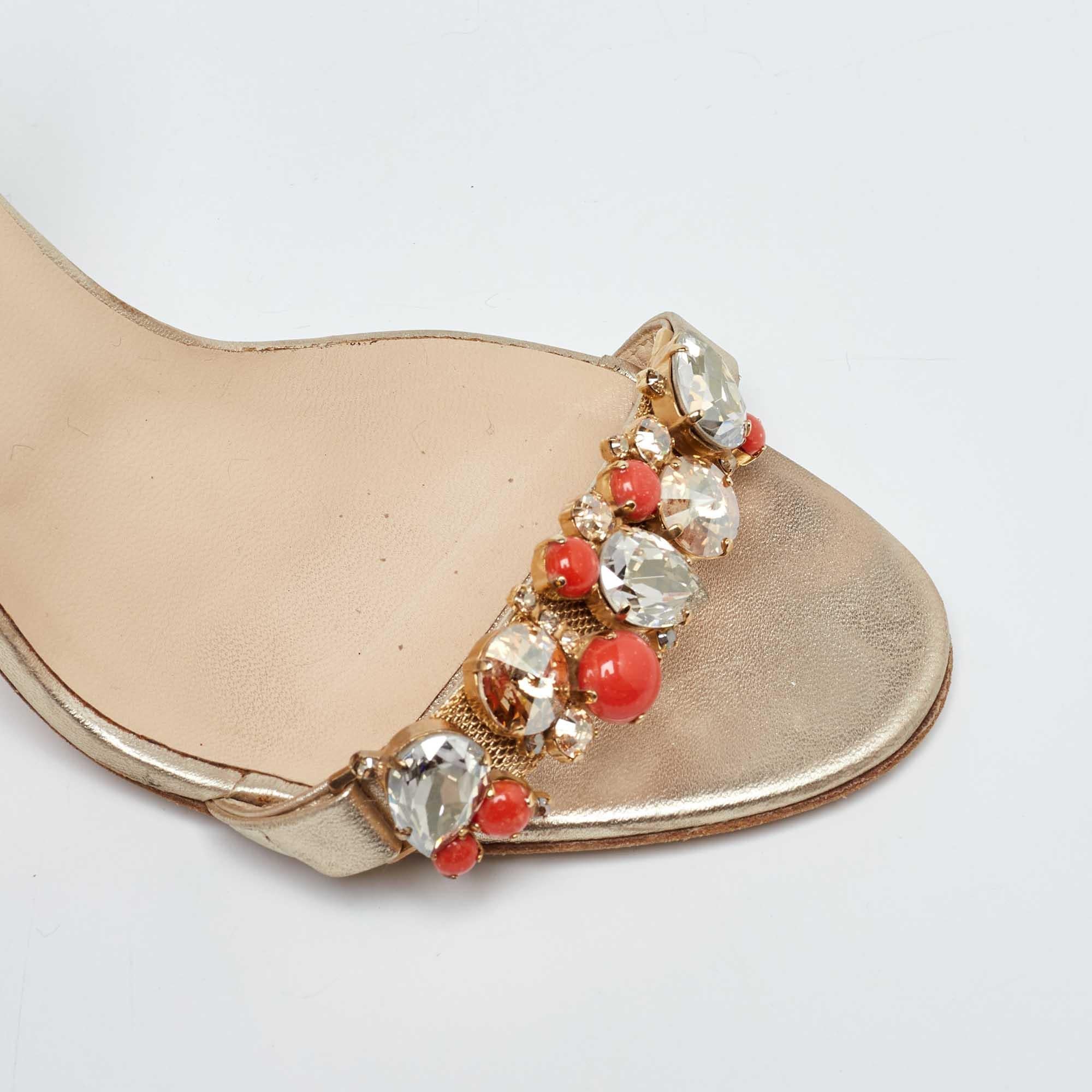 Jimmy Choo Gold Leather Crystal Embellished Ankle Strap Sandals Size 39.5 3