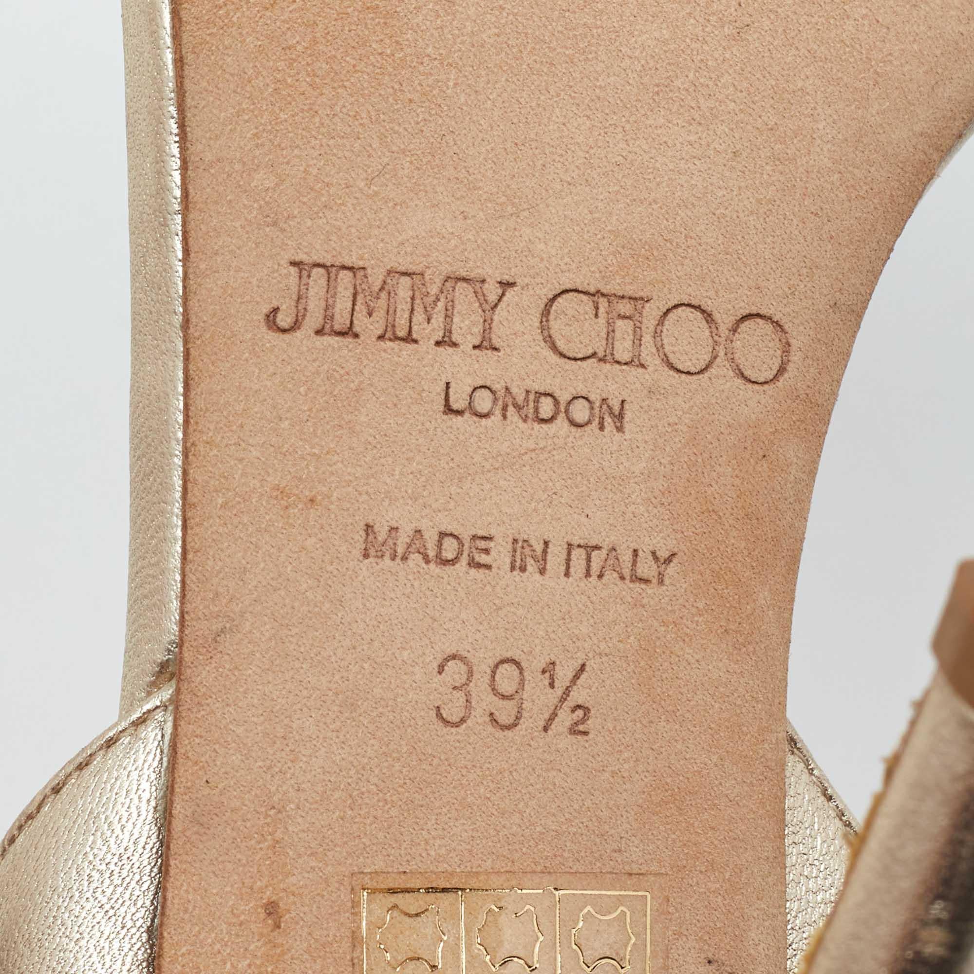 Jimmy Choo Gold Leather Crystal Embellished Ankle Strap Sandals Size 39.5 4