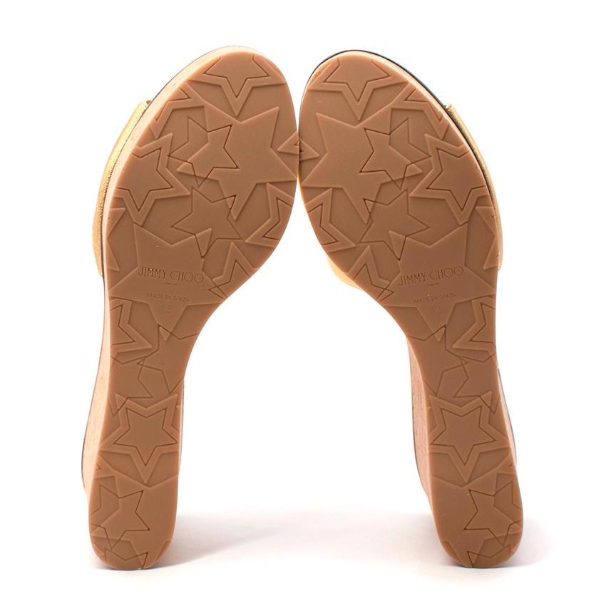 Jimmy Choo Gold Leder Deedee 80 Kork Keilabsatz Sandalen im Angebot 4