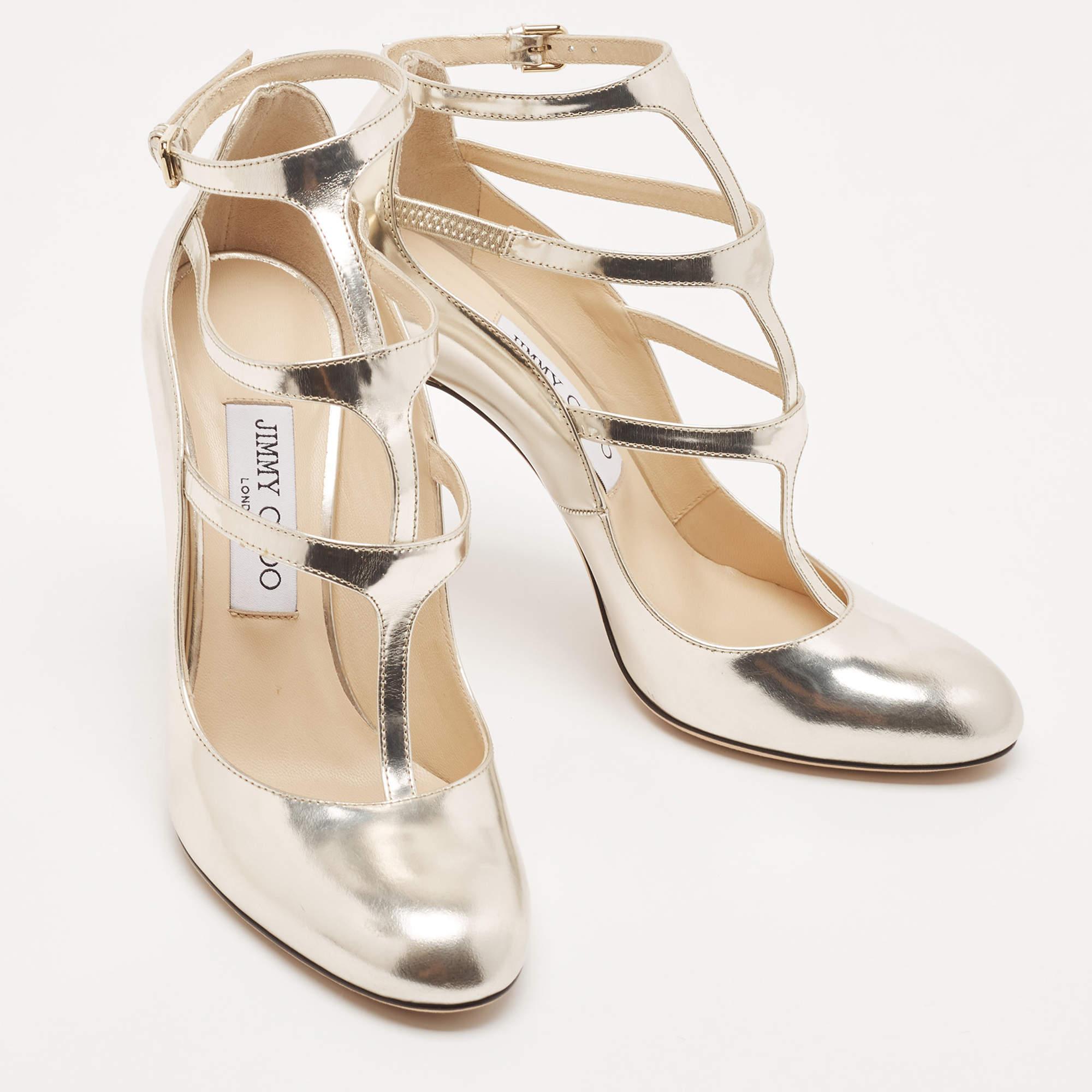 Jimmy Choo Gold Leather Doll Caged Pumps Size 38 1