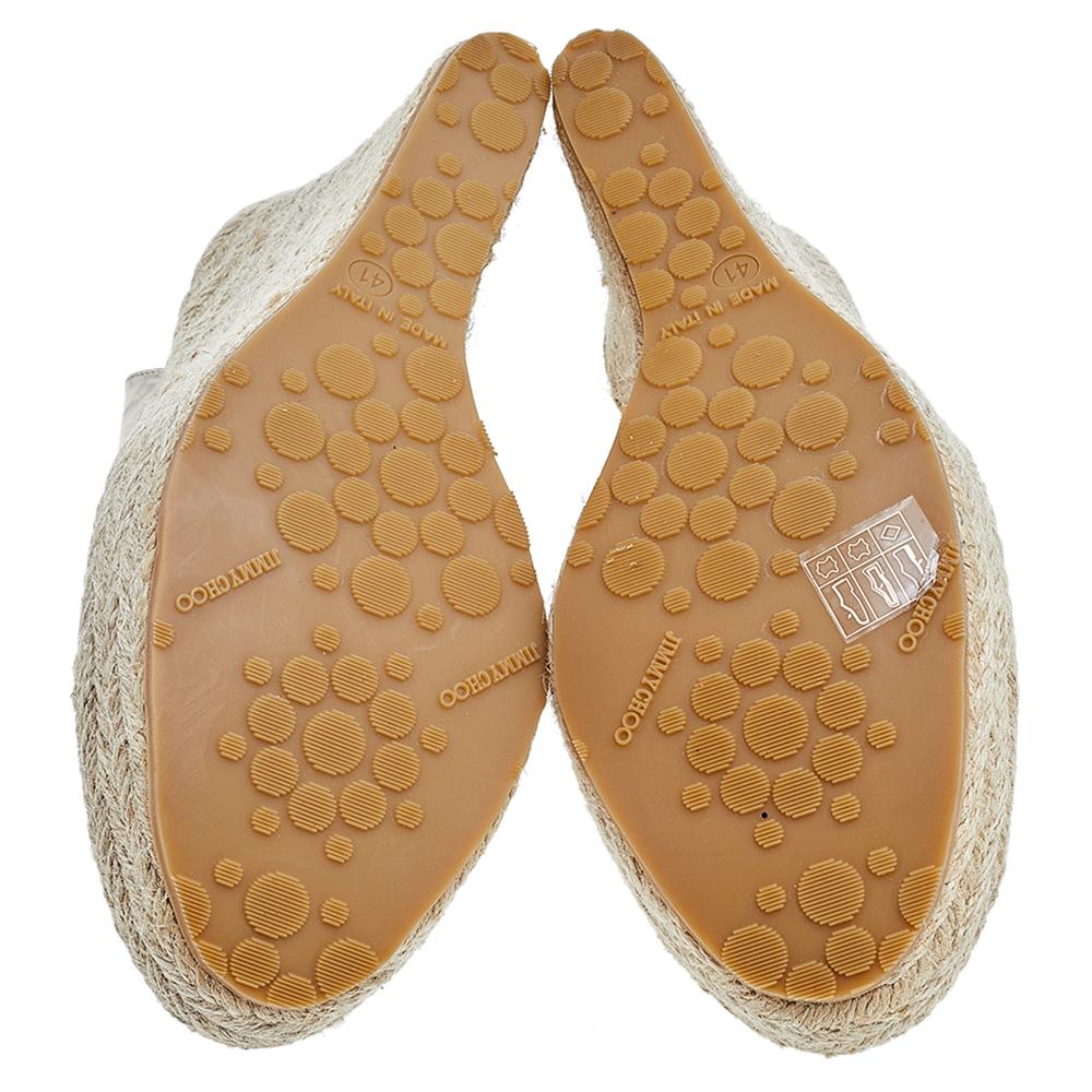 Jimmy Choo Gold Leather Espadrille Platform Wedge Slingback Sandals Size 41 In Excellent Condition In Dubai, Al Qouz 2