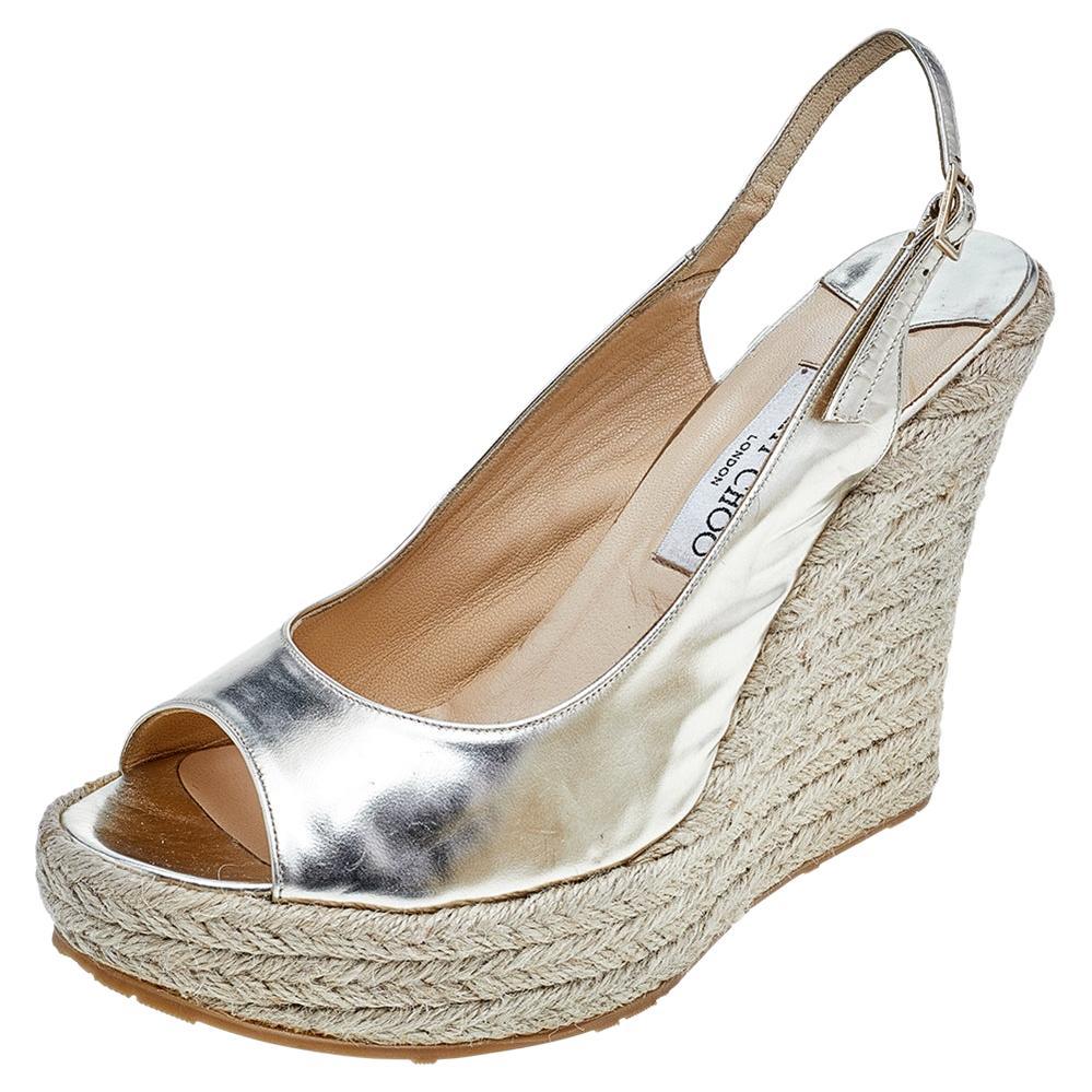 Jimmy Choo Goldene Espadrille Plateau-Keil-Slingback-Sandalen aus Leder Größe 41