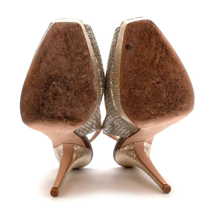 Brown Jimmy Choo Gold Leather & Glitter Peep Toe Platform Pumps - Size EU 38