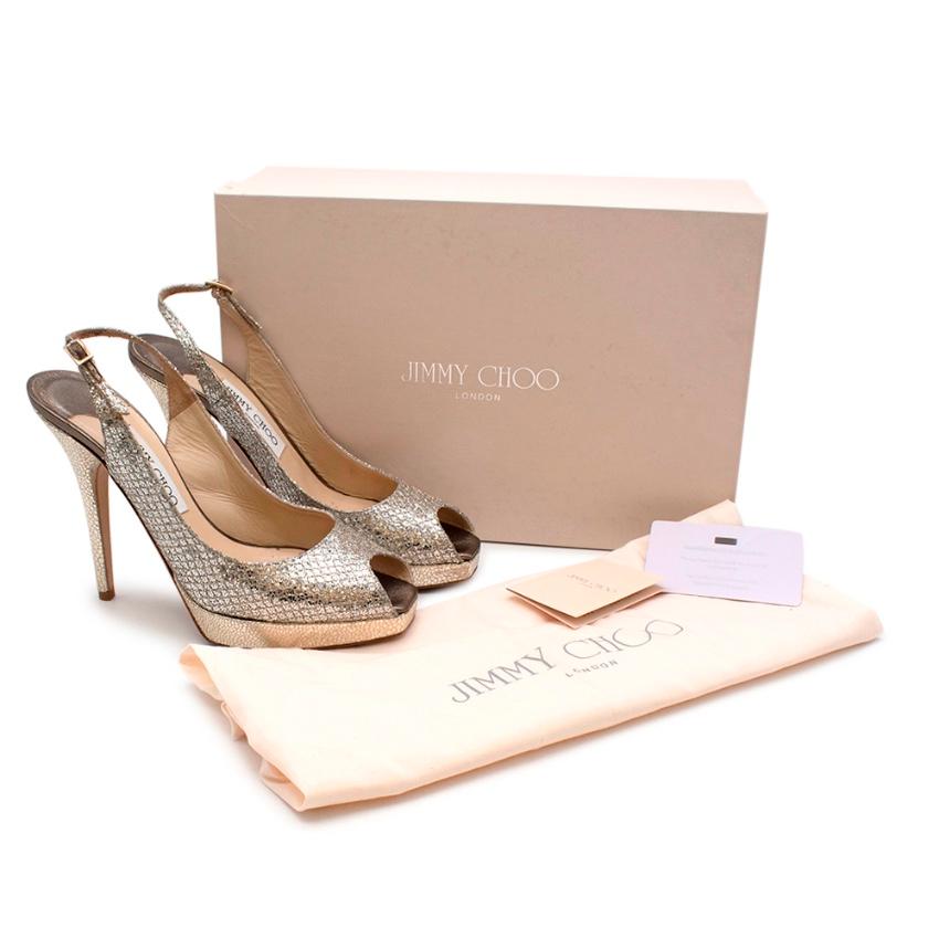 Women's Jimmy Choo Gold Leather & Glitter Peep Toe Platform Pumps - Size EU 38