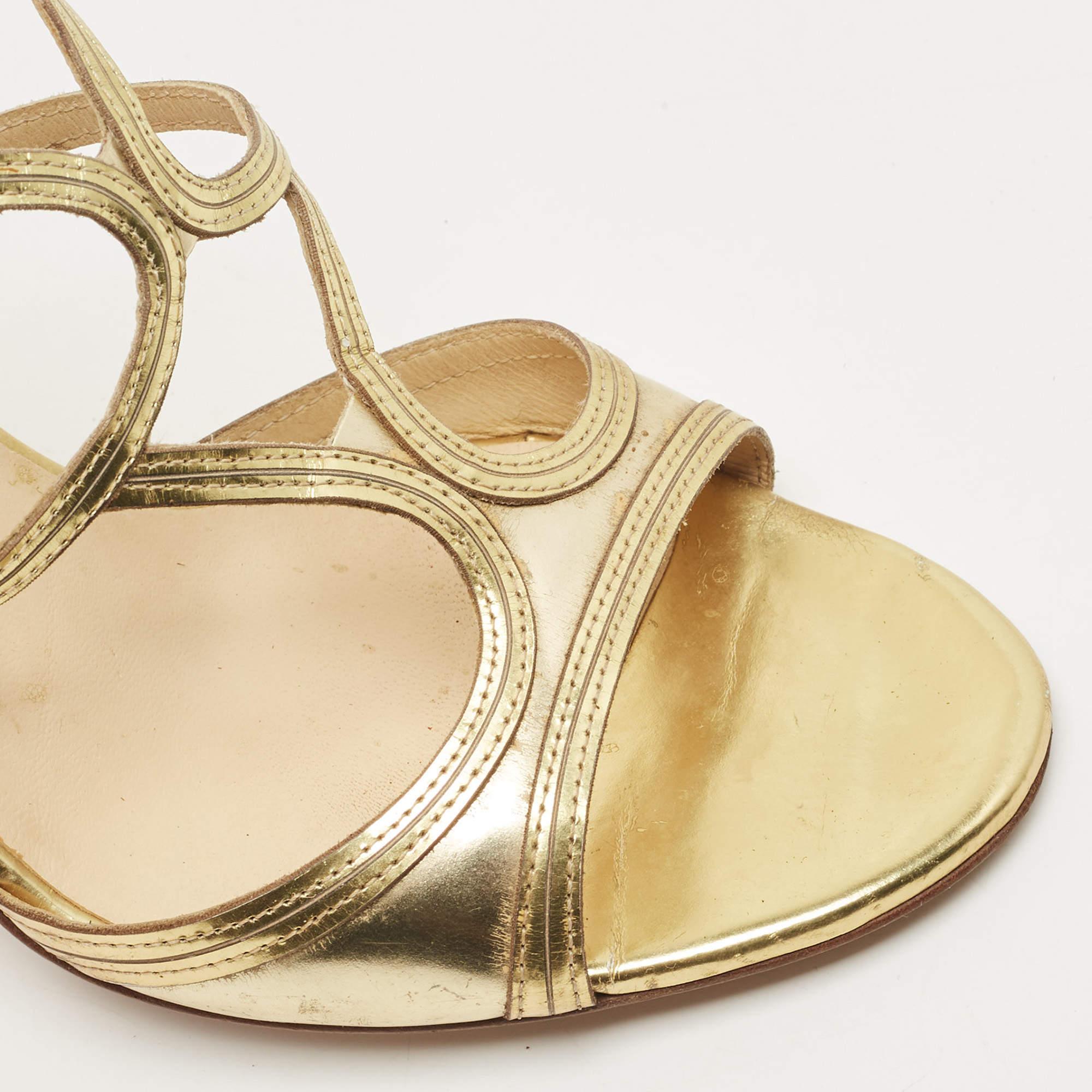 Jimmy Choo Gold Leather Lance Ankle Strap Sandals Size 38.5 1