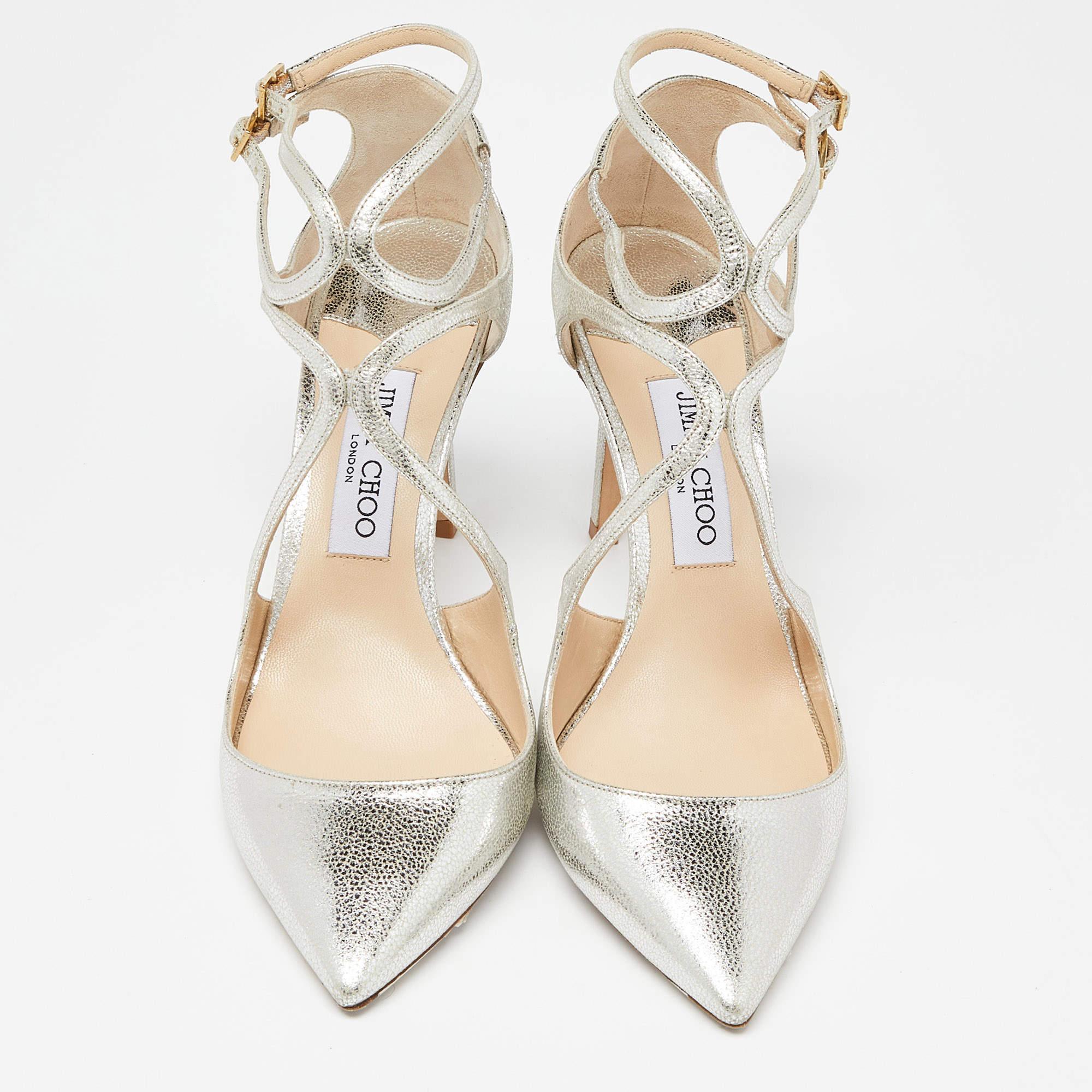 Jimmy Choo Gold Leather Lancer 85 Pointed Toe Pumps Size 40 In Good Condition For Sale In Dubai, Al Qouz 2
