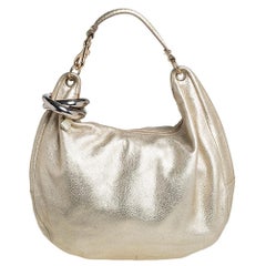 Jimmy Choo Gold Leather Large Sky Bangle Hobo