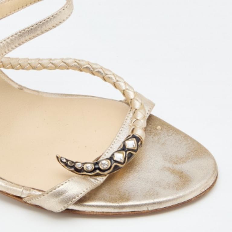 Jimmy Choo Sandalias con correa en el tobillo de piel dorada con relieve de serpiente talla 38 en venta 3
