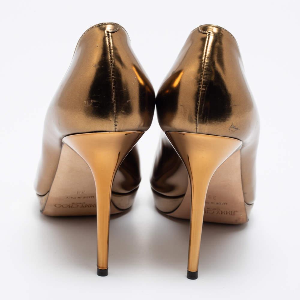 Women's Jimmy Choo Gold Leather Luna Peep Toe Pumps Size 39