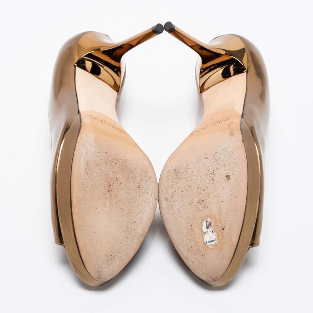 Jimmy Choo Gold Leather Luna Peep Toe Pumps Size 39 1