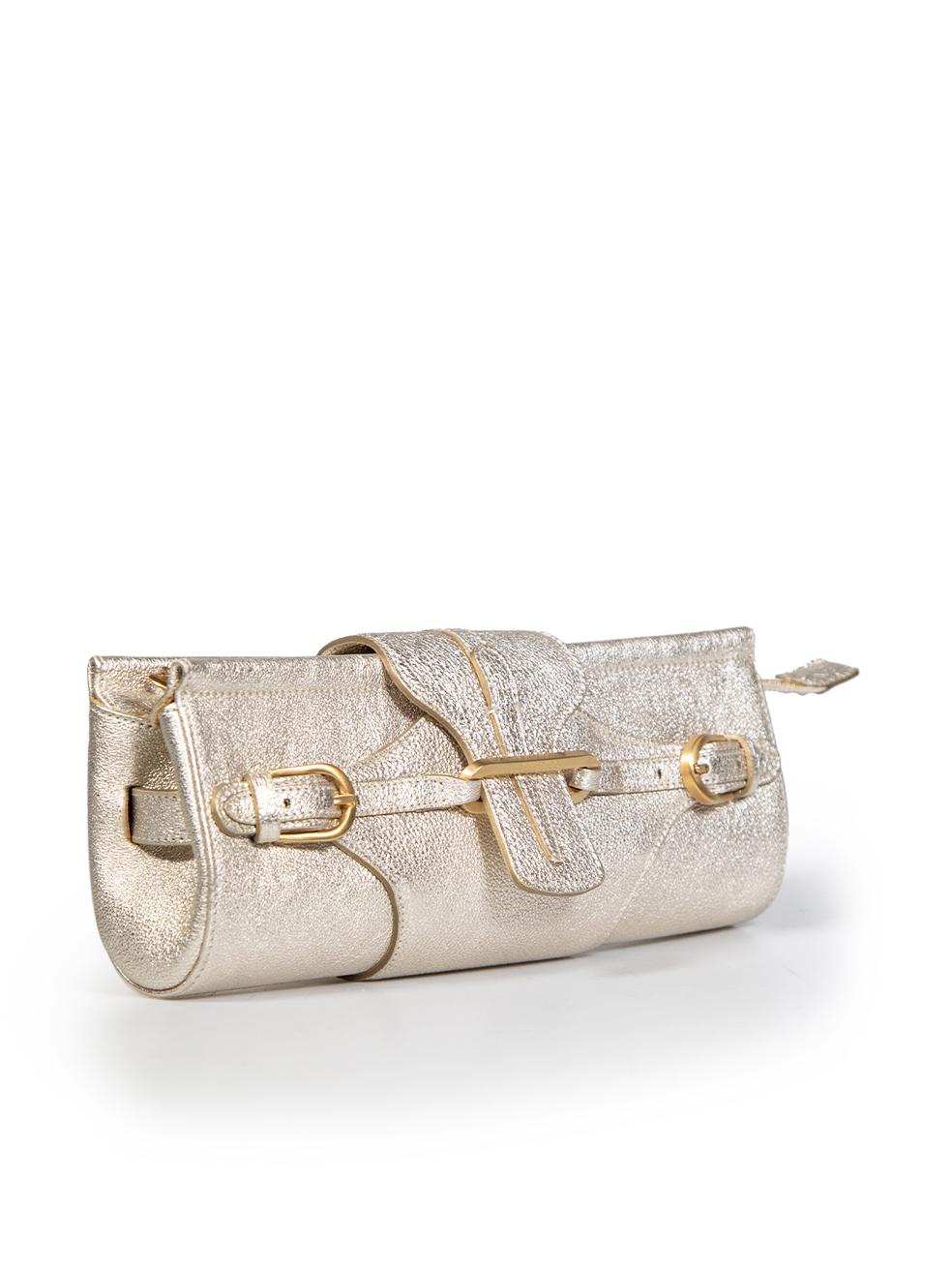 CONDITION is Very good. Minimal wear to wristlet is evident. Minimal wear to front opening where leather edge has creased and some scratches to the zipper on this used Jimmy Choo designer resale item.
 
 
 
 Details
 
 
 Gold
 
 Leather
 
 Mini