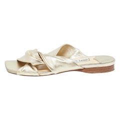 Jimmy Choo Gold Leather Narisa Flat Slides Size 39