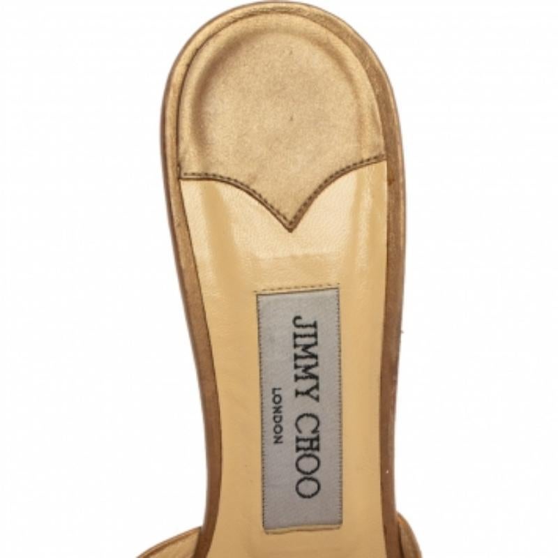 Jimmy Choo Gold Leather Slide Sandals Size 38 For Sale 1