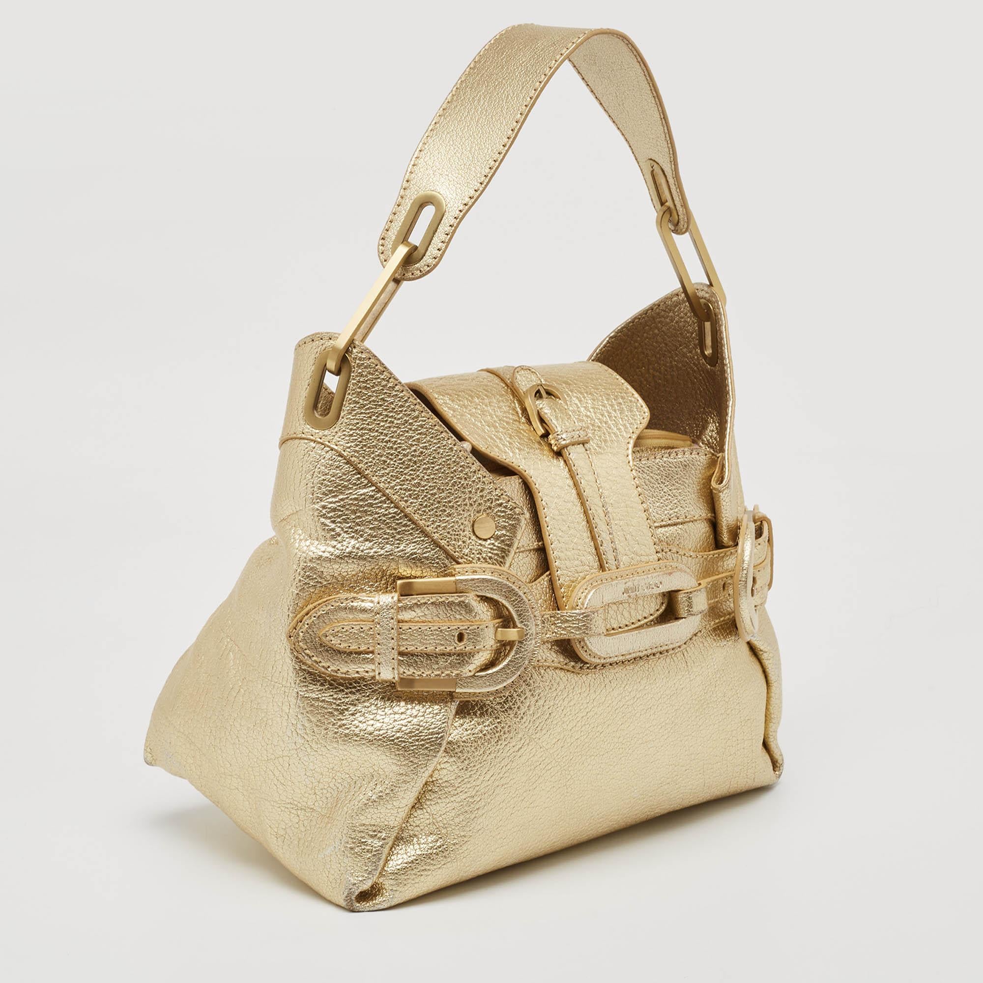 Jimmy Choo Gold Leather Tulita Shoulder Bag In Good Condition In Dubai, Al Qouz 2