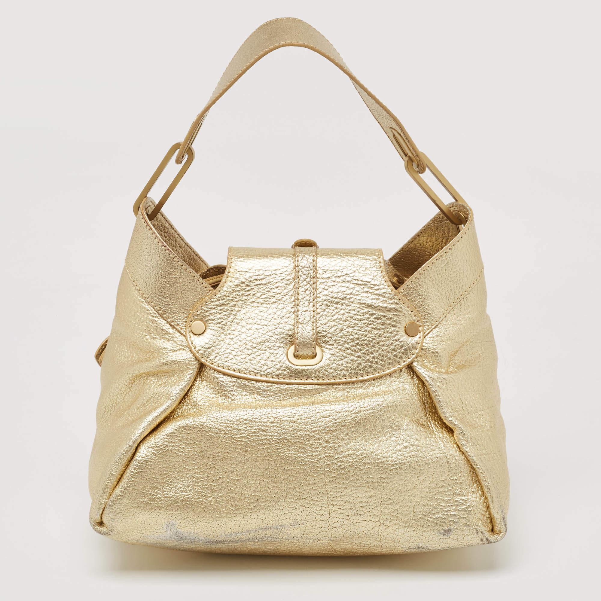 Women's Jimmy Choo Gold Leather Tulita Shoulder Bag