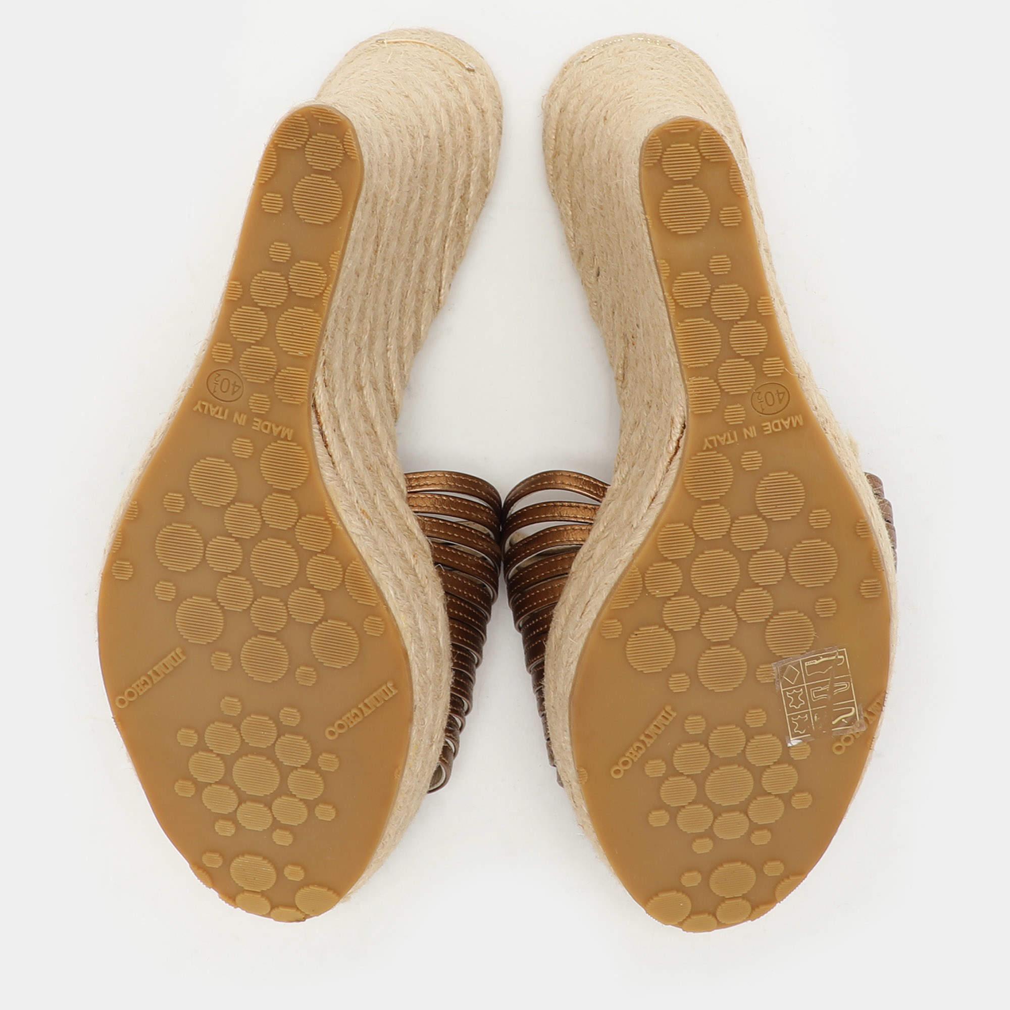 Jimmy Choo espadrilles compensées en cuir doré taille 40,5 en vente 1