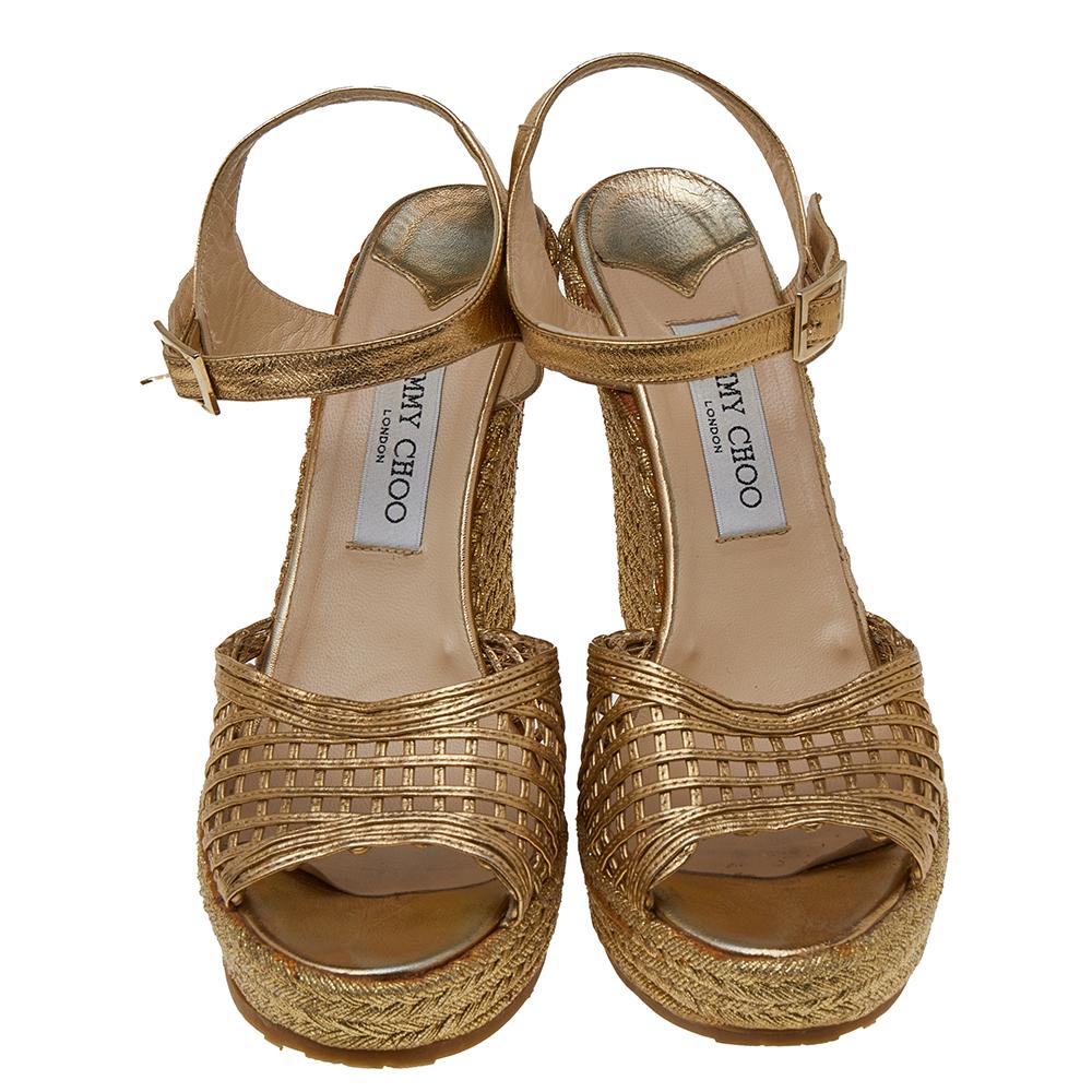 jimmy choo gold wedge sandals