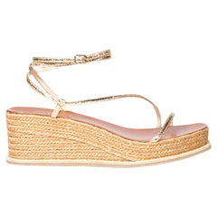 Jimmy Choo Gold Leather Wedge Sandals Size IT 37