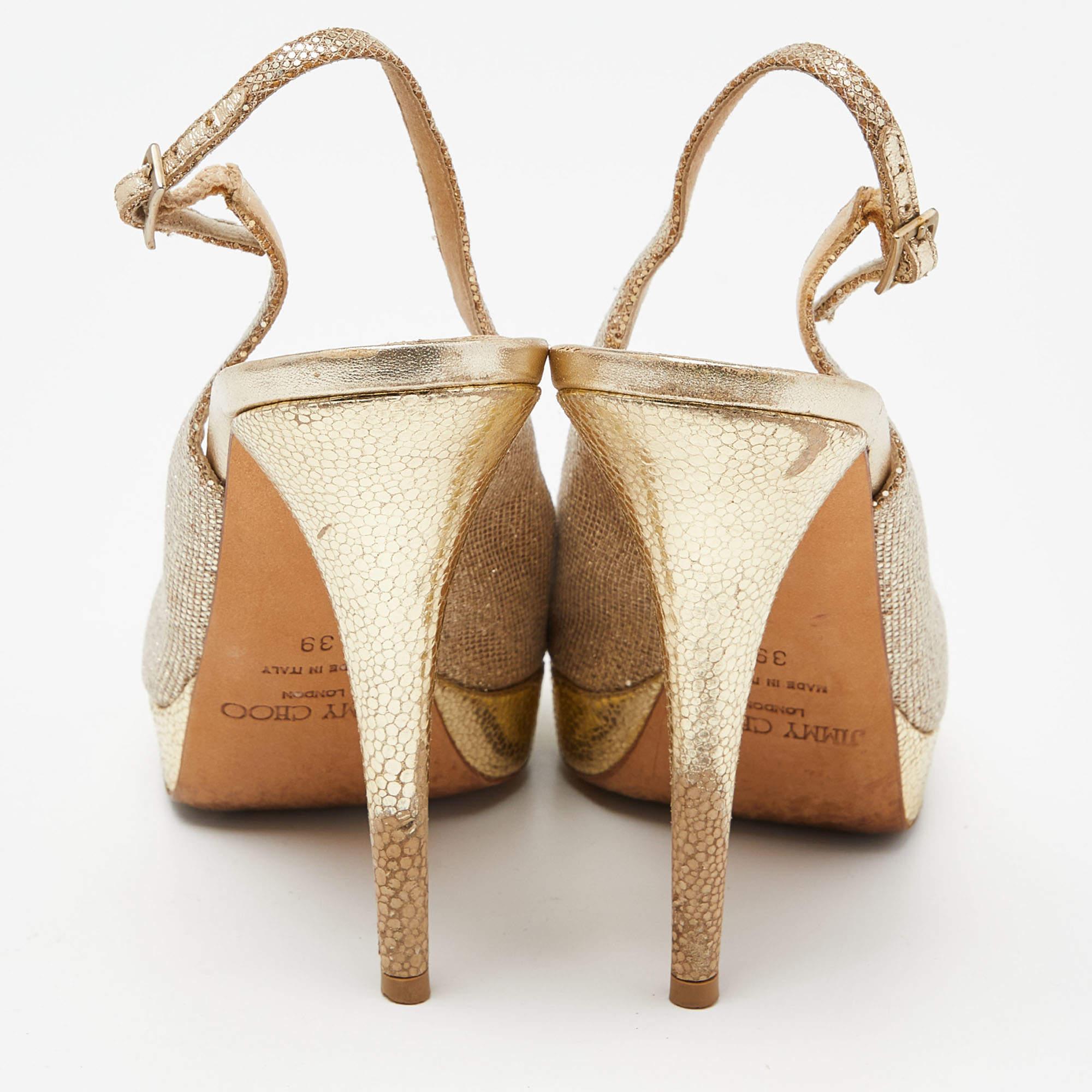 Jimmy Choo Gold Lurex Fabric Glitter Verity Peep Toe Sandals Size 39 1