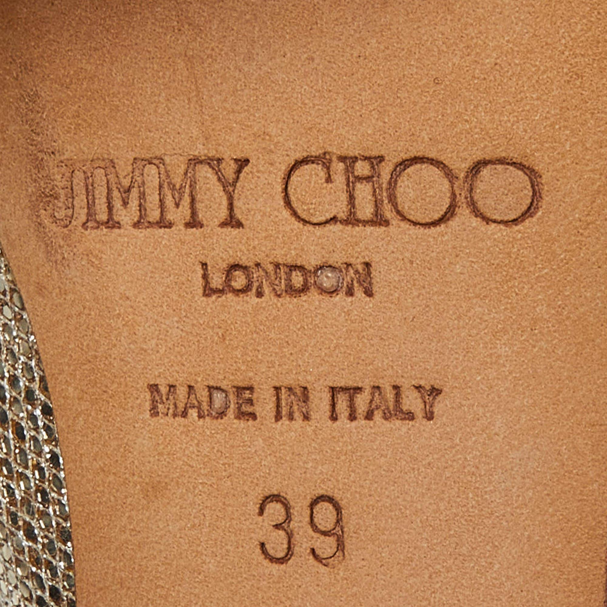 Jimmy Choo Gold Lurex Fabric Glitter Verity Peep Toe Sandals Size 39 4