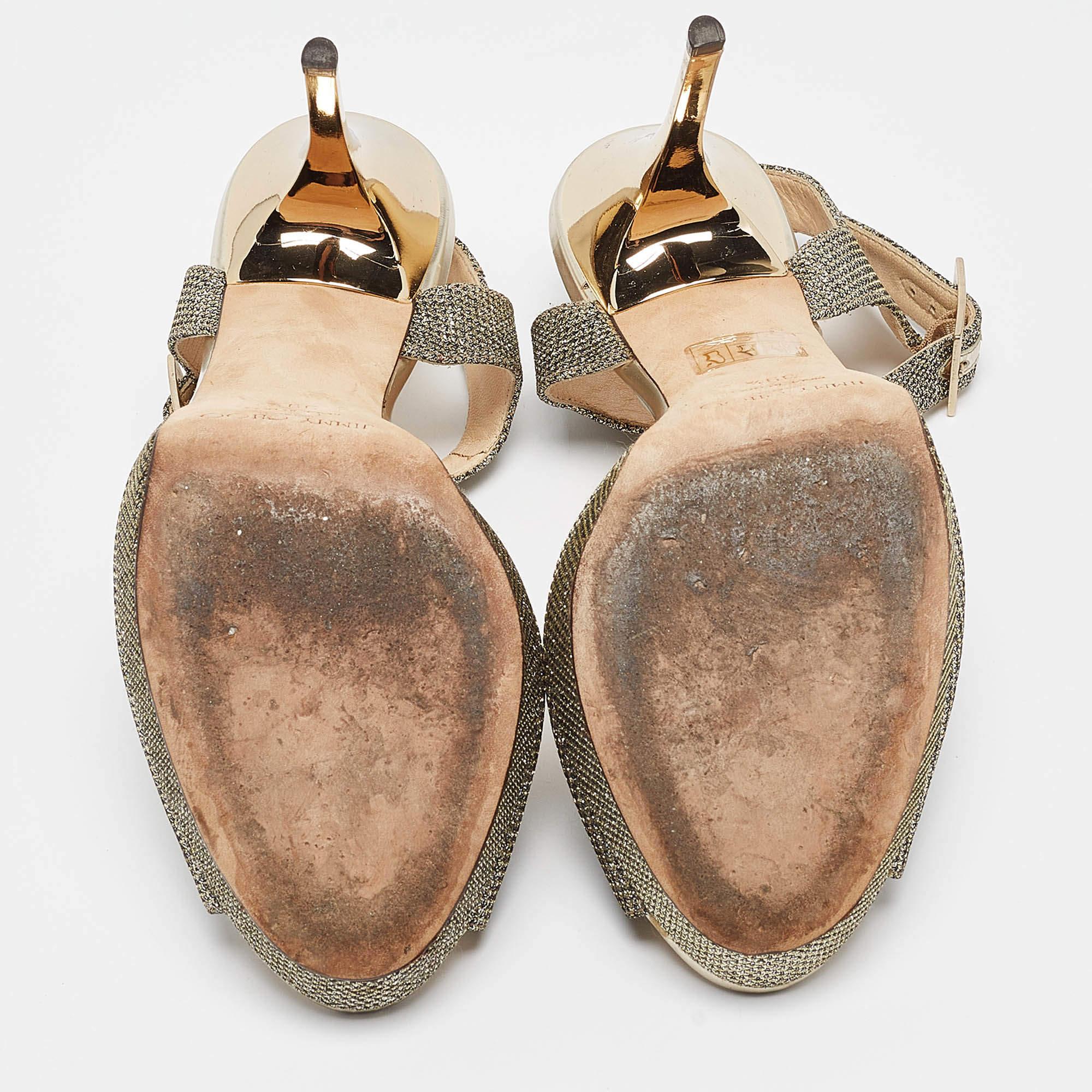 Jimmy Choo Sandalias Linda de tela de lúrex dorada Talla 39.5 1