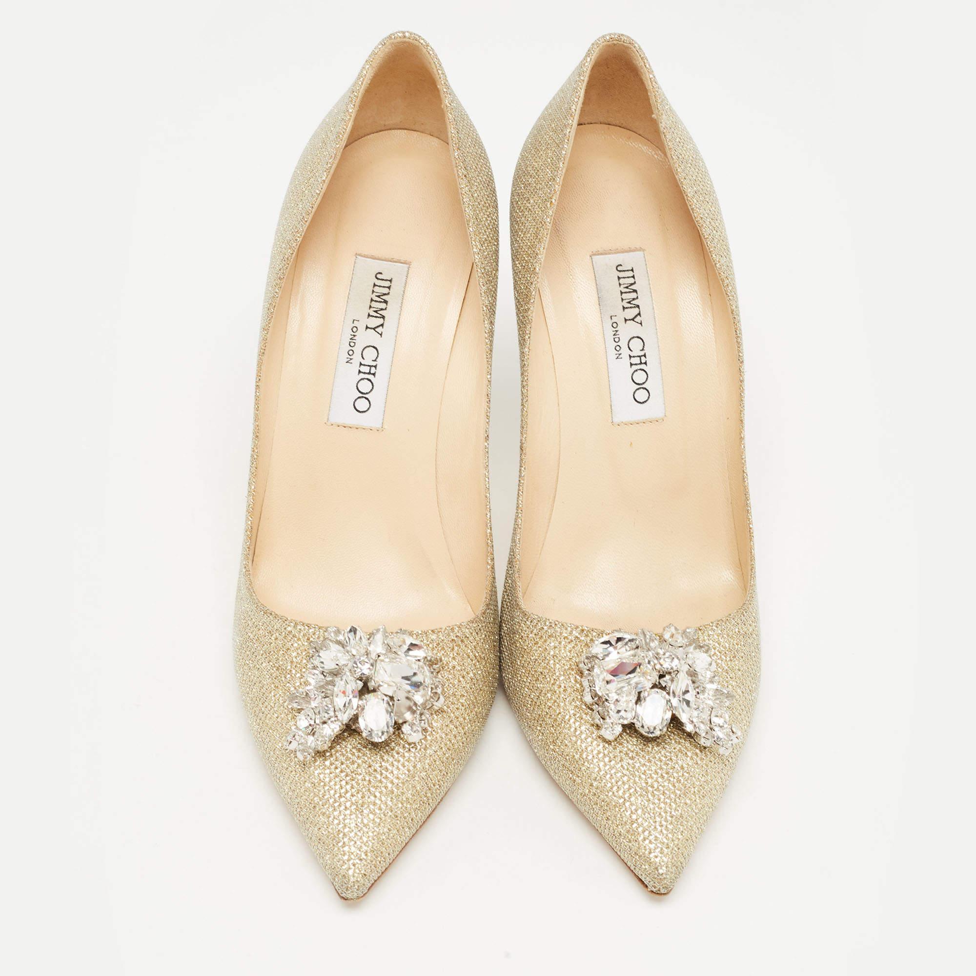 Jimmy Choo Gold Lurex Fabric Mamey Pumps Size 40 For Sale 1