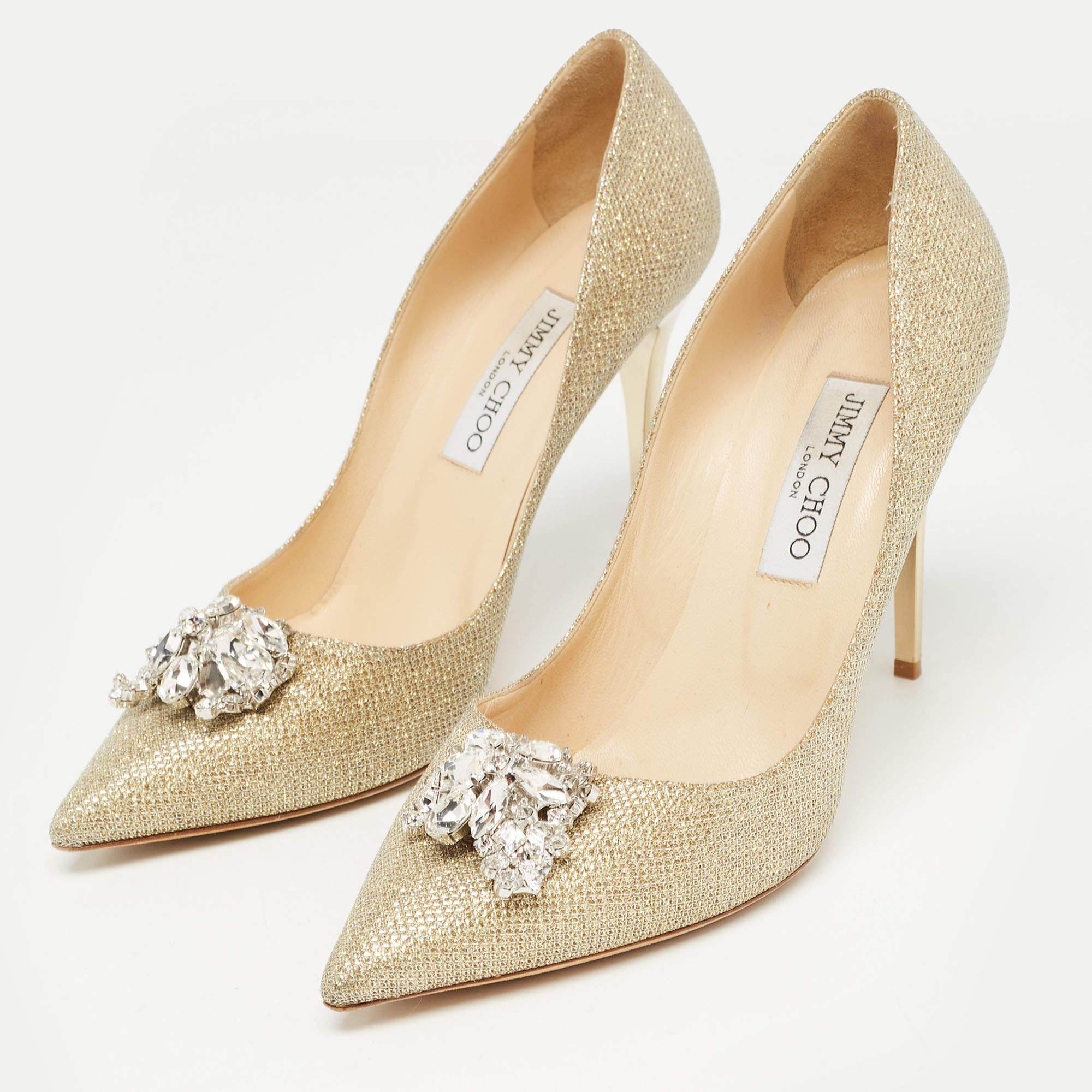 Jimmy Choo Gold Lurex Fabric Mamey Pumps Size 40 For Sale 2
