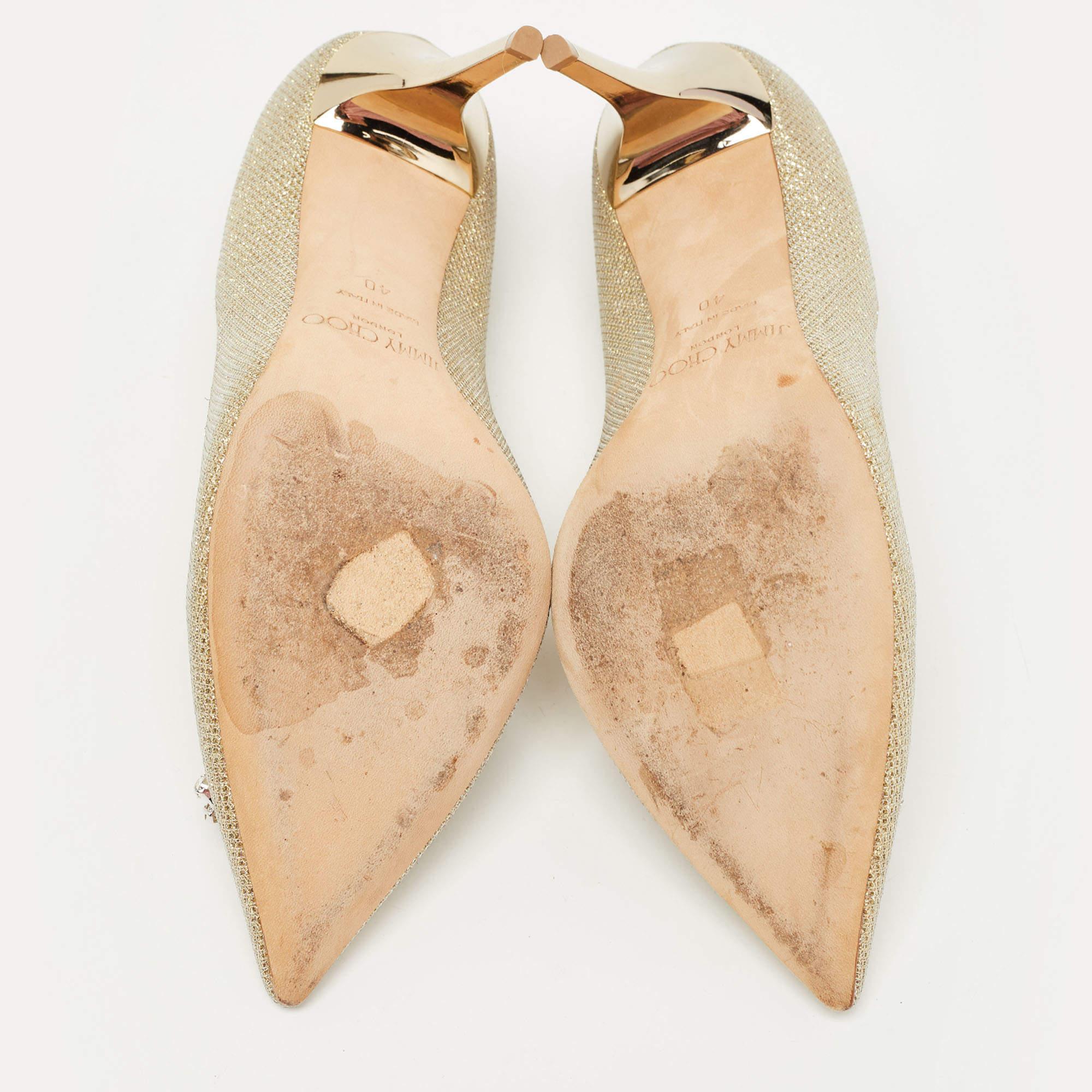 Jimmy Choo Gold Lurex Fabric Mamey Pumps Size 40 For Sale 4