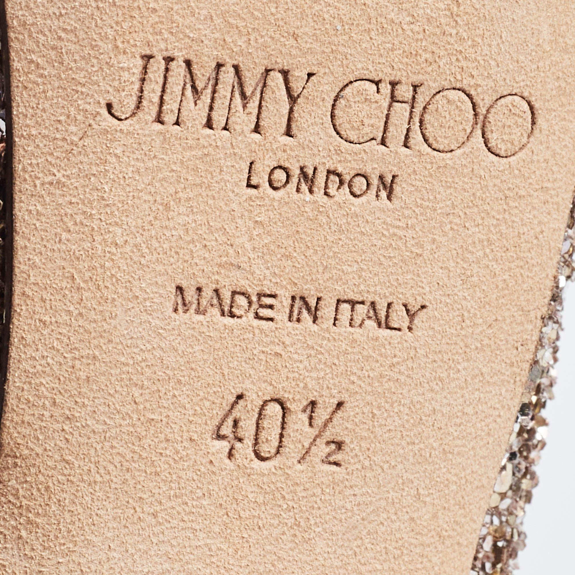 Jimmy Choo Gold Metallic Glitter Crown Peep Toe Pumps 40.5 For Sale 3