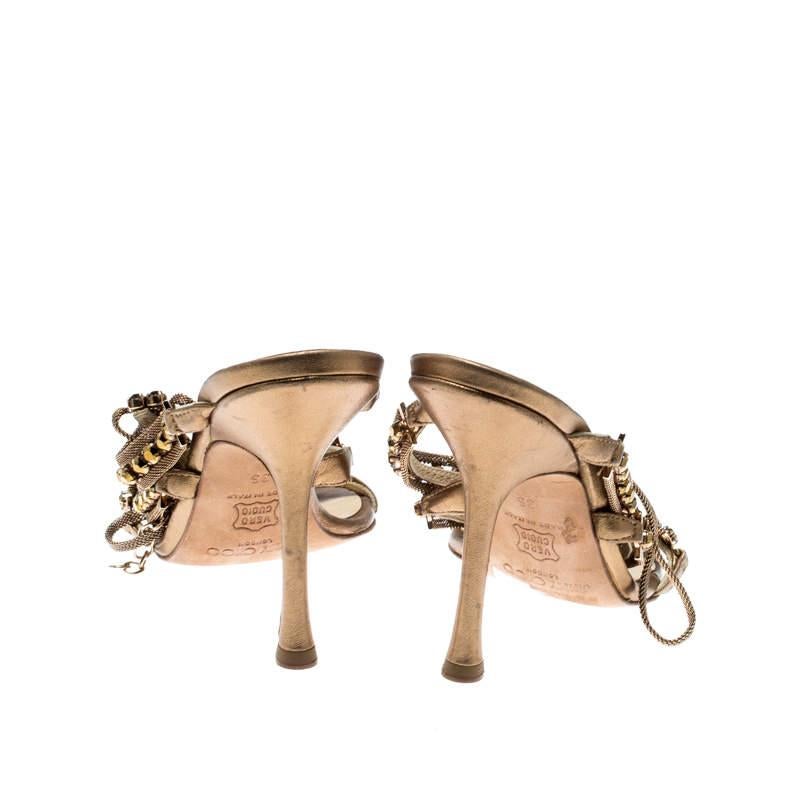 Jimmy Choo Gold Metallic Leather And Jewel Embellished Strappy Sandals Size 35 For Sale 1