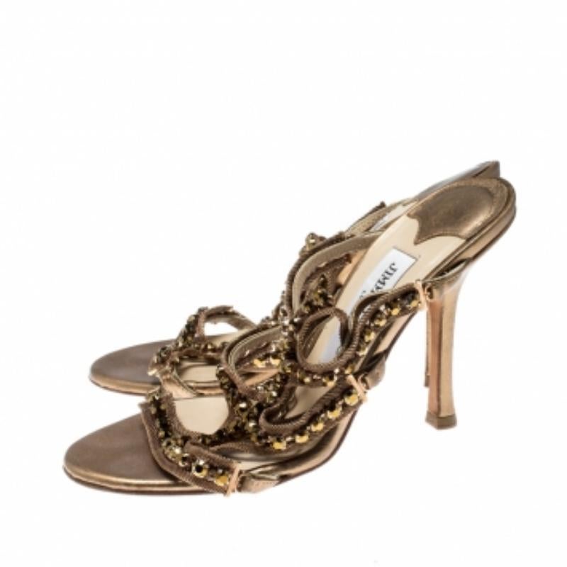 Jimmy Choo - Sandali a strappo in pelle metallizzata oro e Jewell Taglia 35 in vendita 3
